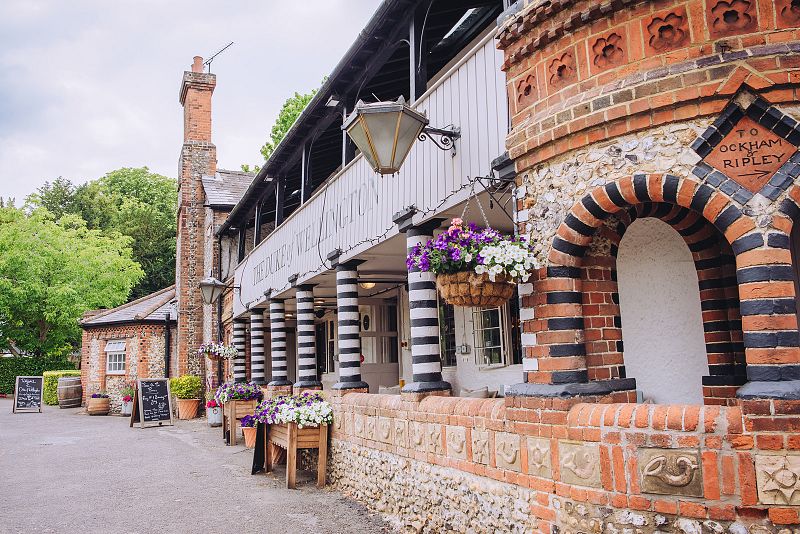 An old English pub with brick walls